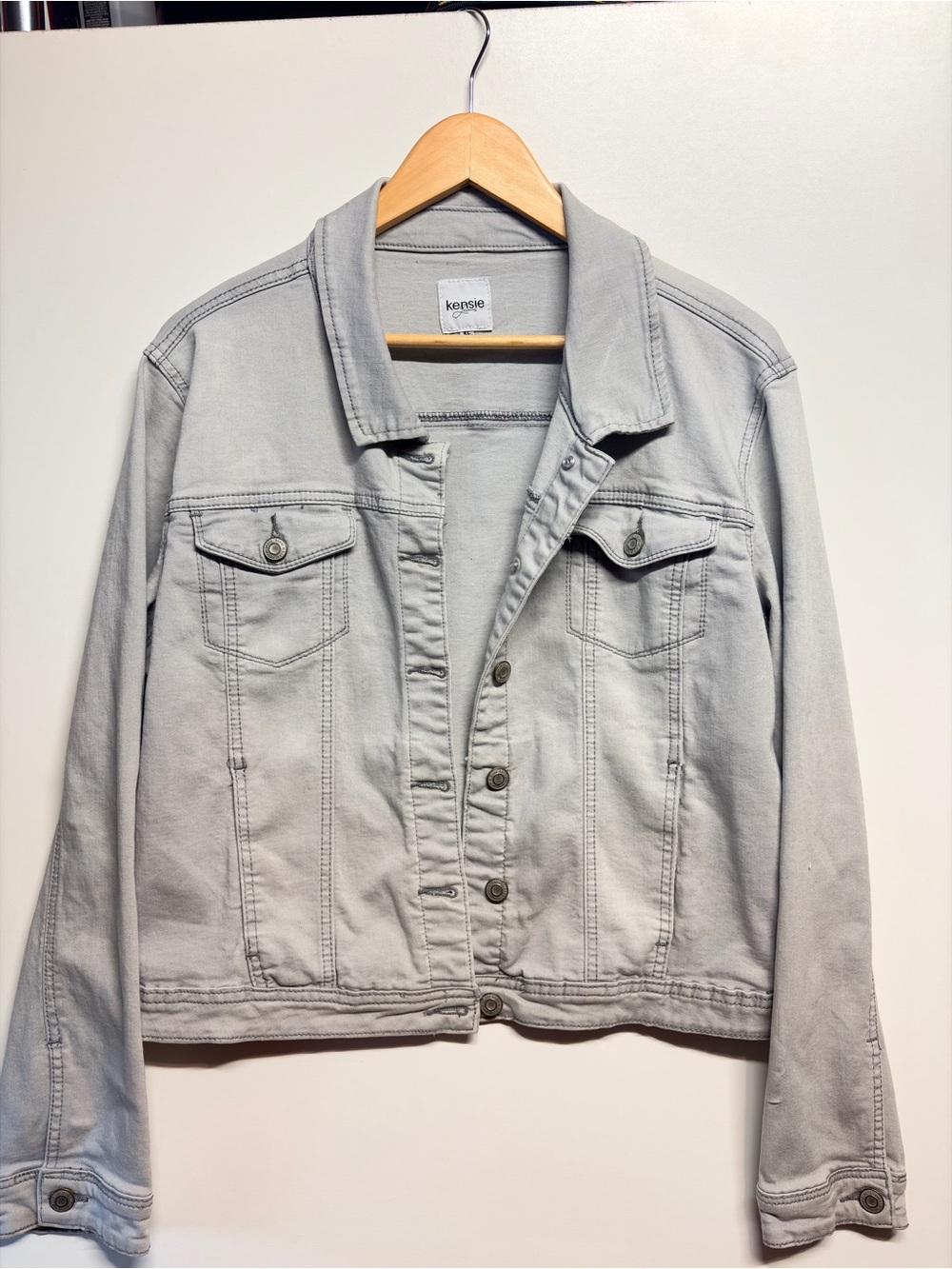 kensie Light Gray Denim Trucker Jacket